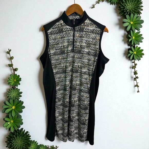 Bermuda Sands Dress XL Golf Tennis Sleeveless Zip Abstract Geometric Black Gold - Picture 1 of 4